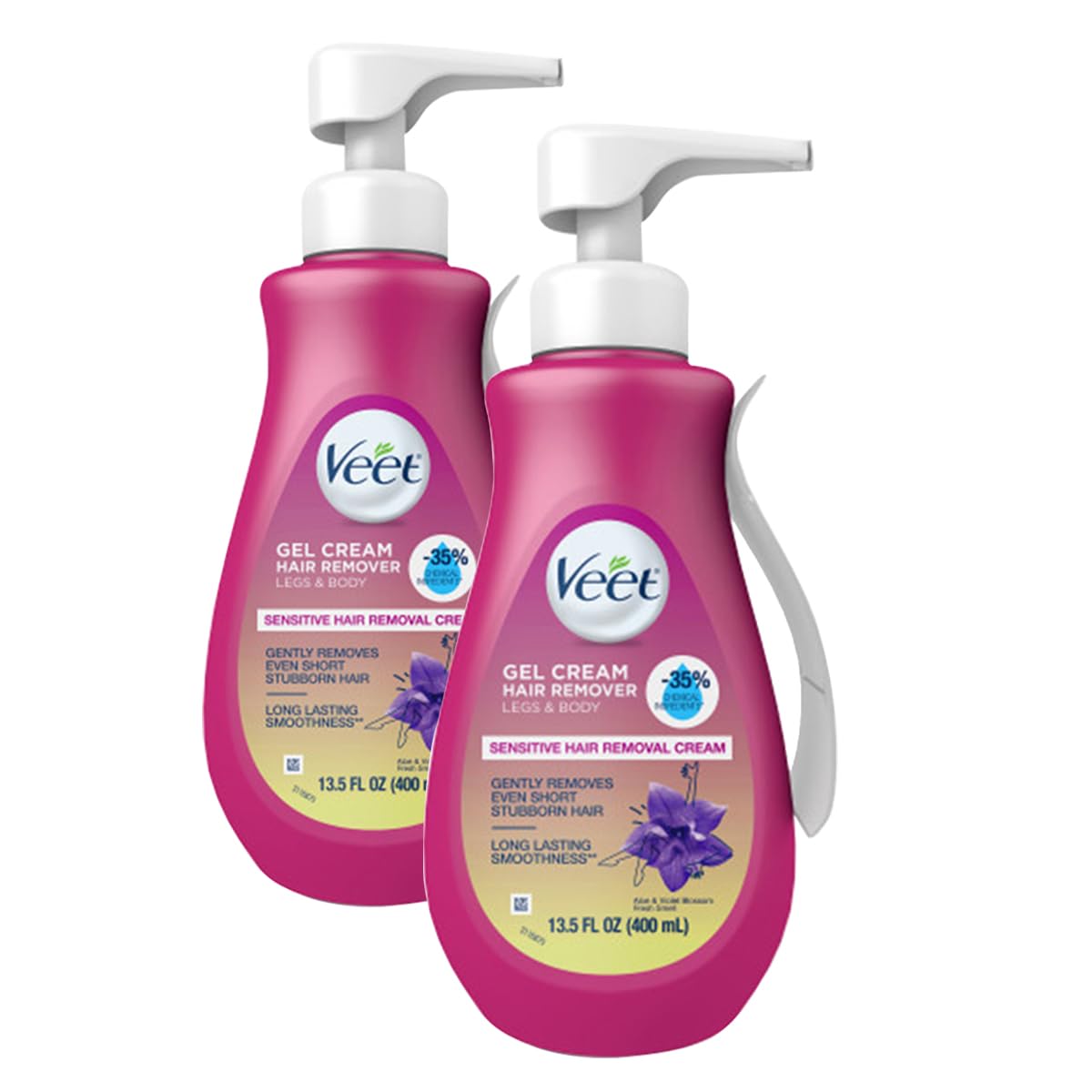 VEET 5 Min Sensitive Skin Hair Removal Cream For Women, Bikini Hair Removal Gel, Dermatologically Tested Depilatory Cream For Legs, Arms, Bikini Line, 13.5 FL OZ Pump Bottle with Tool, Pack of 2