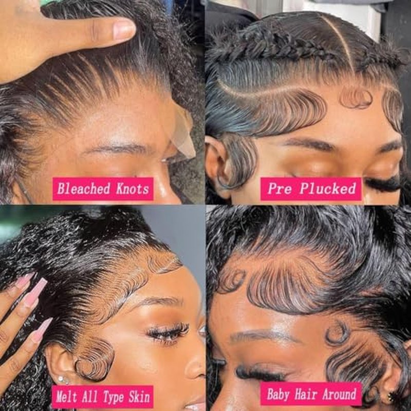 JFOOHD Deep Wave Lace Frontal Wig 13x6 Lace Front Wig Human Hair Pre Plucked Glueless Deep Wave Human Hair Wigs Curly Wigs for Women 200 Density Natural Color (24 Inch)