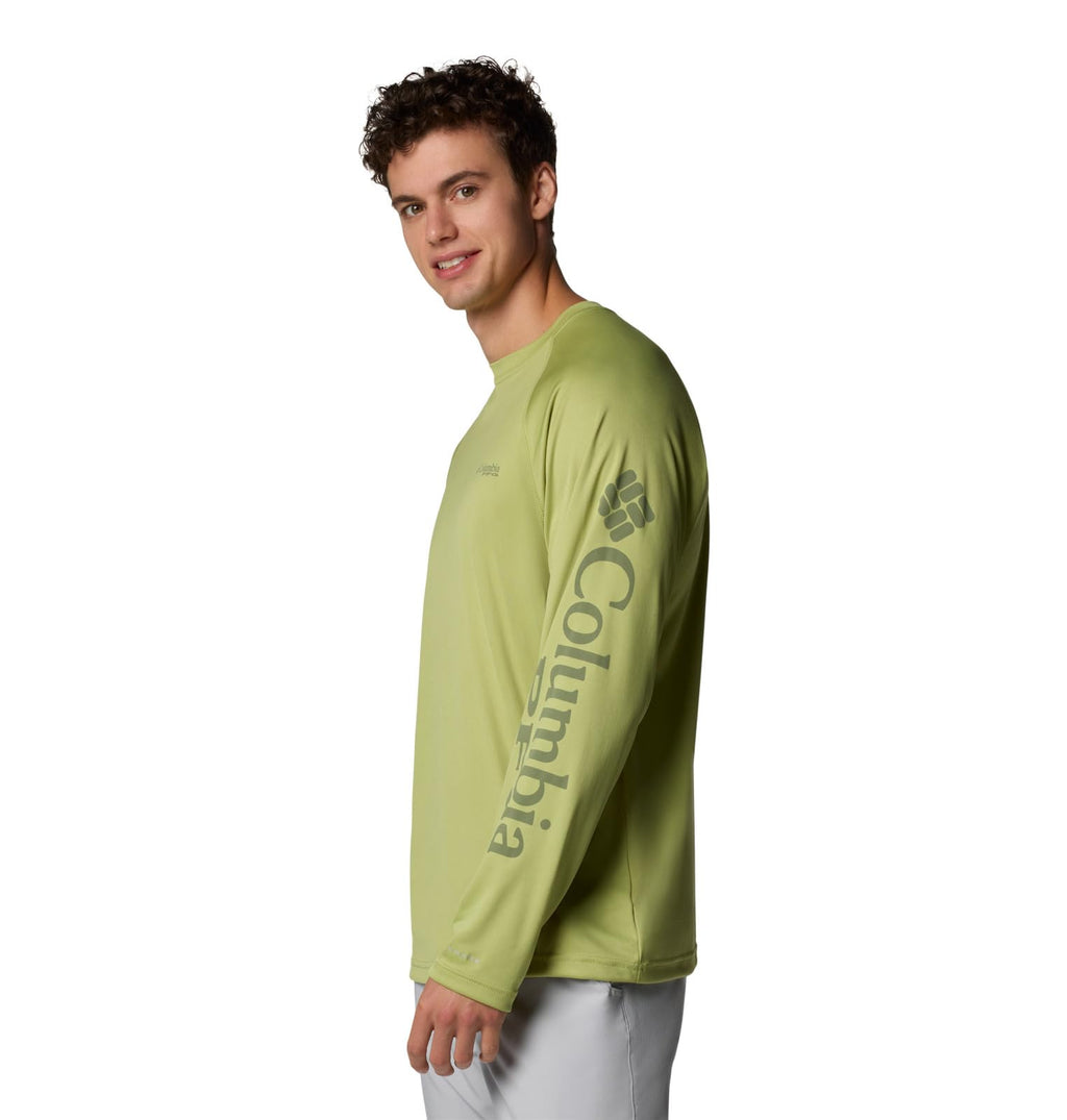 Columbia Men's PFG Terminal Tackle Long Sleeve Fishing Shirt, Pear/Cypress Logo, 2X Tall