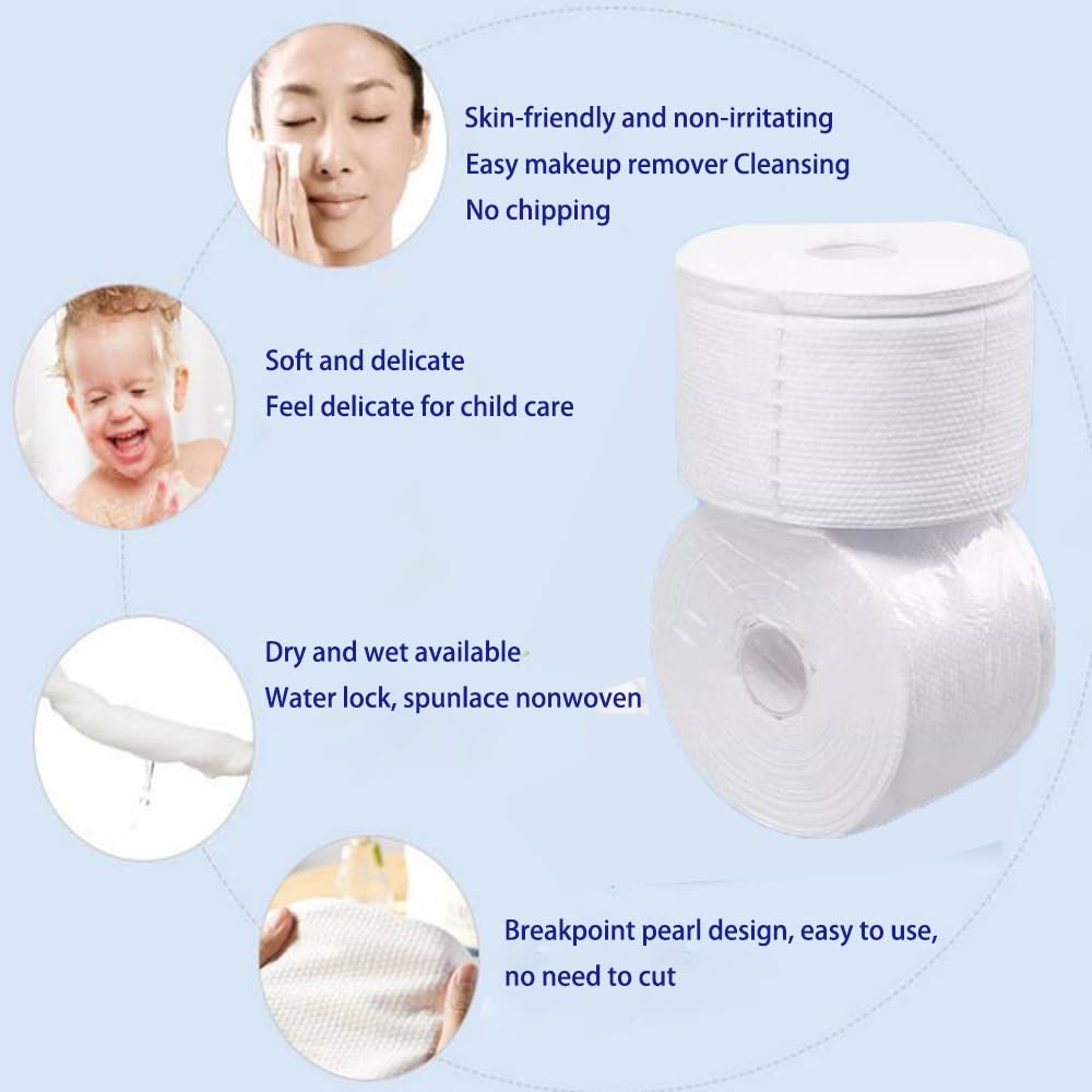 OUGEER Disposable Cleaning Face Towel,Non-Woven Fabric Disposable Wet and Dry Cotton Ssoft Towel, Disposable Beauty Towels-- 80 Sheet/Roll