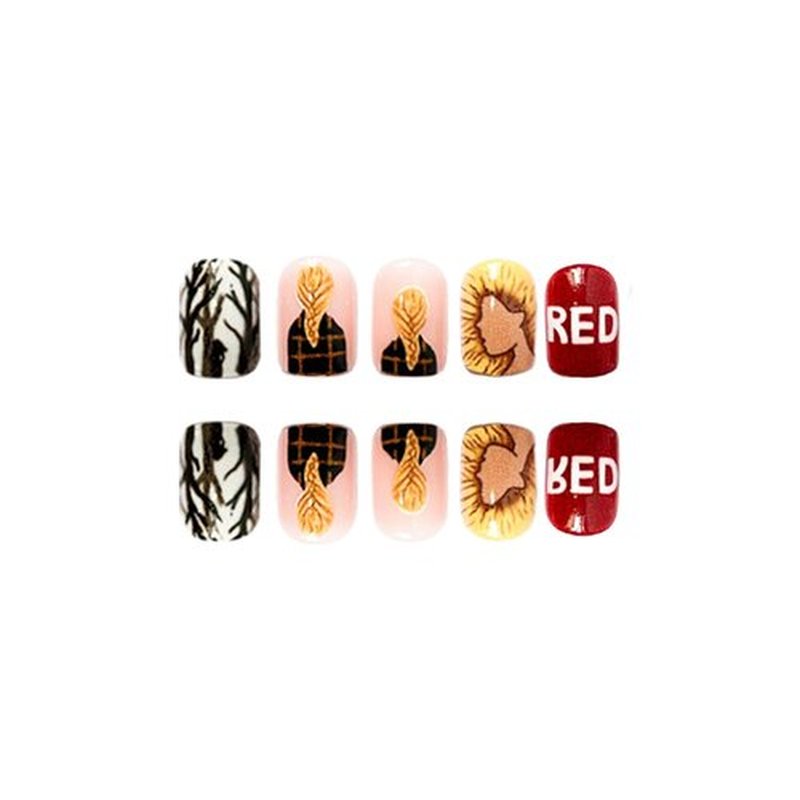 Short Press on Nails with Designs Square Fake Nails Theme Singer Pattern Stick on Nails Gloss Acrylic Nails Holiday False Nails with Designs Best Press on Nails for Women Girls