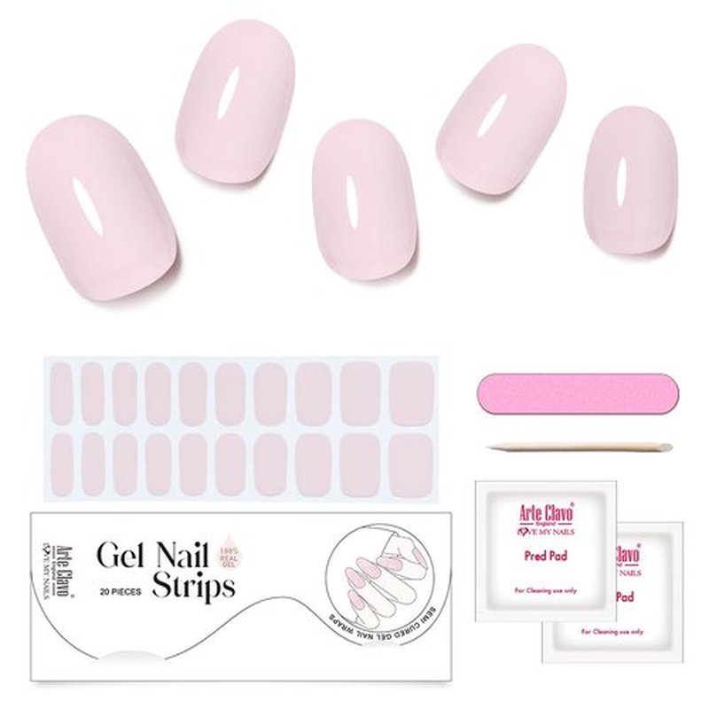 Arte Clavo Semi Cured Gel Nail Strips, 20 Pcs Gel Nail Stickers with UV Light Required, Salon Quality, Long Lasting, Easy Apply and Remove (Skin Pink)