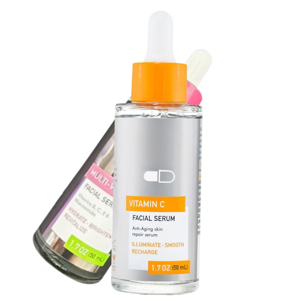 Vitamin C Facial Serum – Anti-Aging Repair Serum | Illuminates, Smooths & Recharges Skin – 1.7 fl oz (50 mL) PACK 2