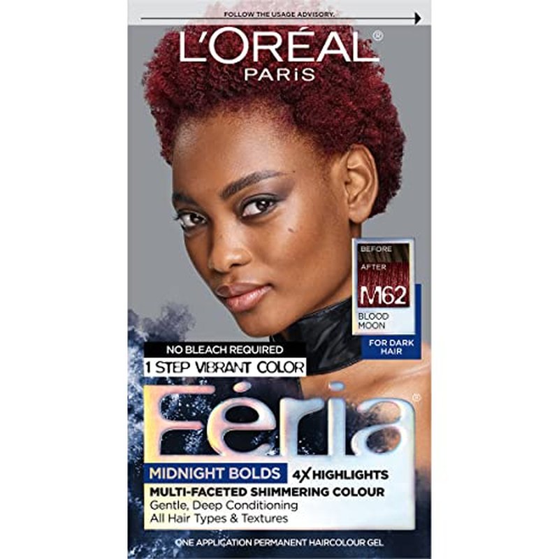 L'Oreal Paris Feria Midnight Bold Hair Dye - One-Step Permanent Color Kit for Dark Hair | Blood Moon