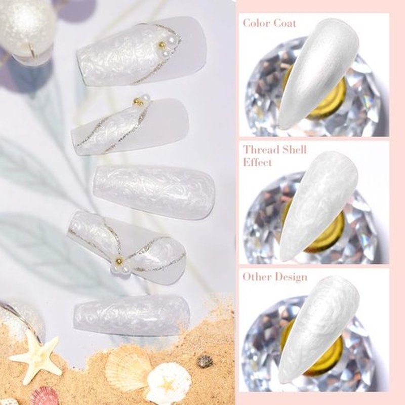 NAILGIL Pearl Gel Nail Polish Set, Mermaid Gel Polish White Pink Blue Green Yellow Aurora Shimmer Nail Drawing Soak Off Led Gel for Swirl Shell Thread Pearlescent Iridescent Effect, Set