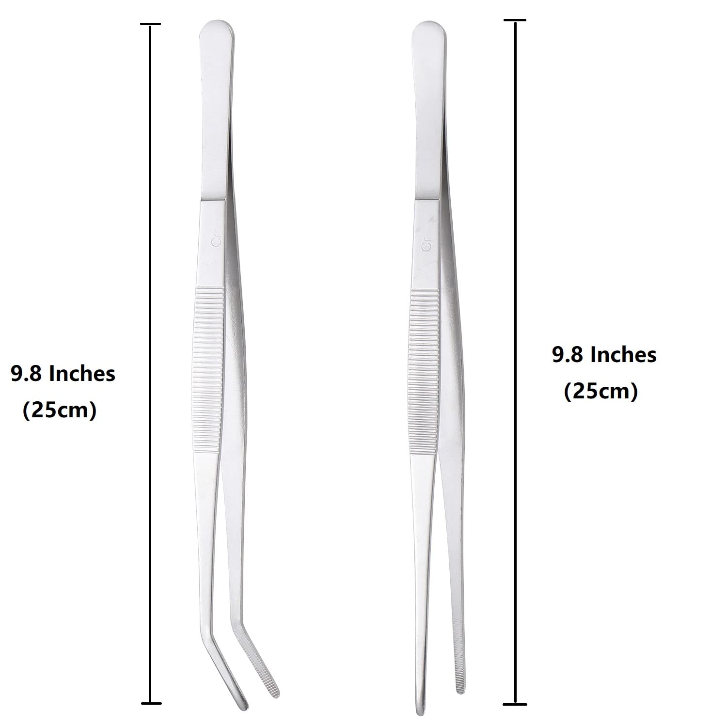 Miupoo Long Handle Stainless Steel Paint Straight and Curved Tweezers Nippers,Extra Long Precision Craft Tweezers Set with Serrated Tips,Silver,2 pieces,9.8Inches