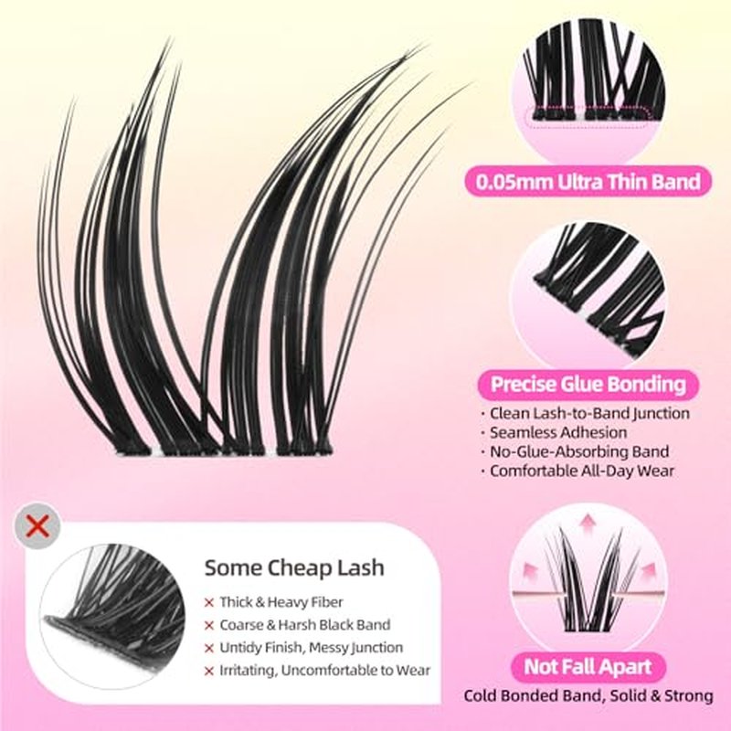 Dramatic Volume Lash Clusters, 0.05mm Thin Band 8-18mm C Curl, DIY Lash Extension Reusable, FayJoo BOLDEE 11 Lash Only