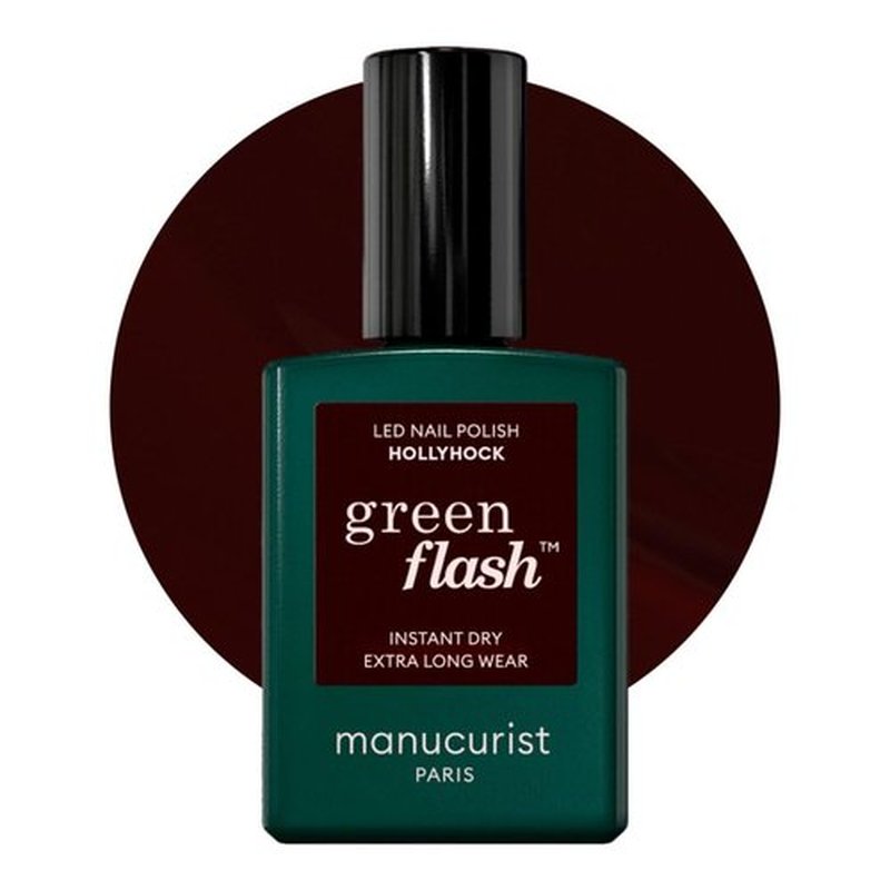 Manucurist Green Flash LED Hollyhock - Black Cherry Red Gel Nail Polish - Blackish Red Gel Polish - Vegan, 12-Free, Plant-Based - Strengthens and Protects the Nail - Made in France - 0.5 fl oz