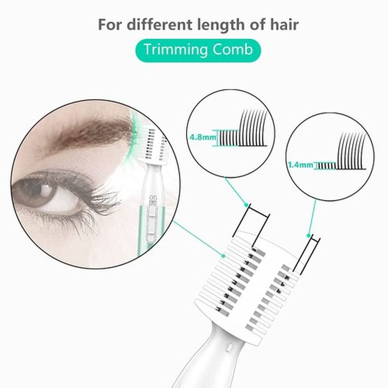Funstant Eyebrow Trimmer for Women, Precision Facial Hair Trimmer for Chin, Lips, Neck, Upper Lip & Cheeks, Battery Operated Dual-Blade Groomer with Comb Attachment, Painless Portable Electric Shaper