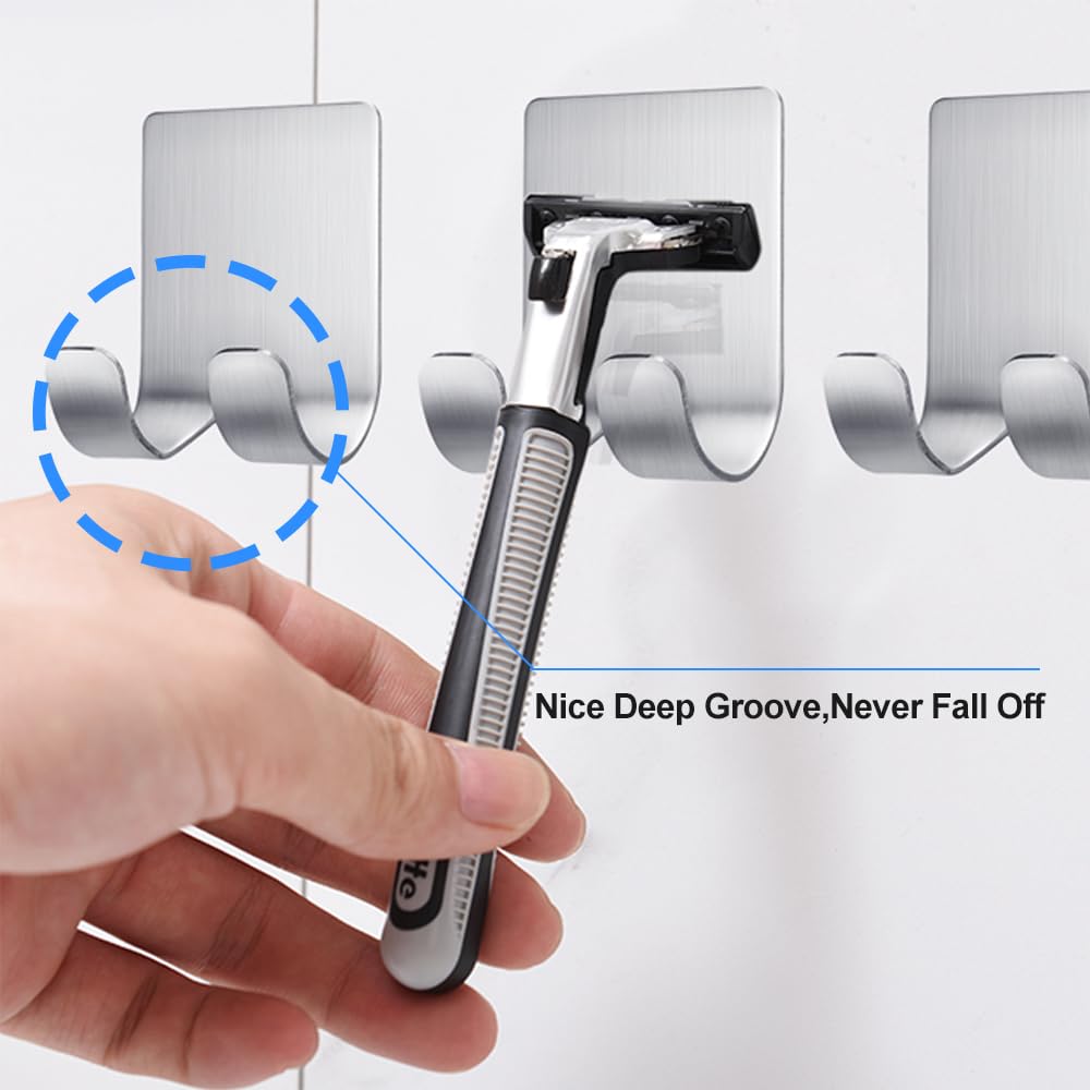 Fotosnow Razor Holder for Shower Shaver Hook Hanger Stand Self Adhesive Stainless Steel Utility Storage Hook Shower Hook for Razor,Bathroom Kitchen Organizer-4 Packs