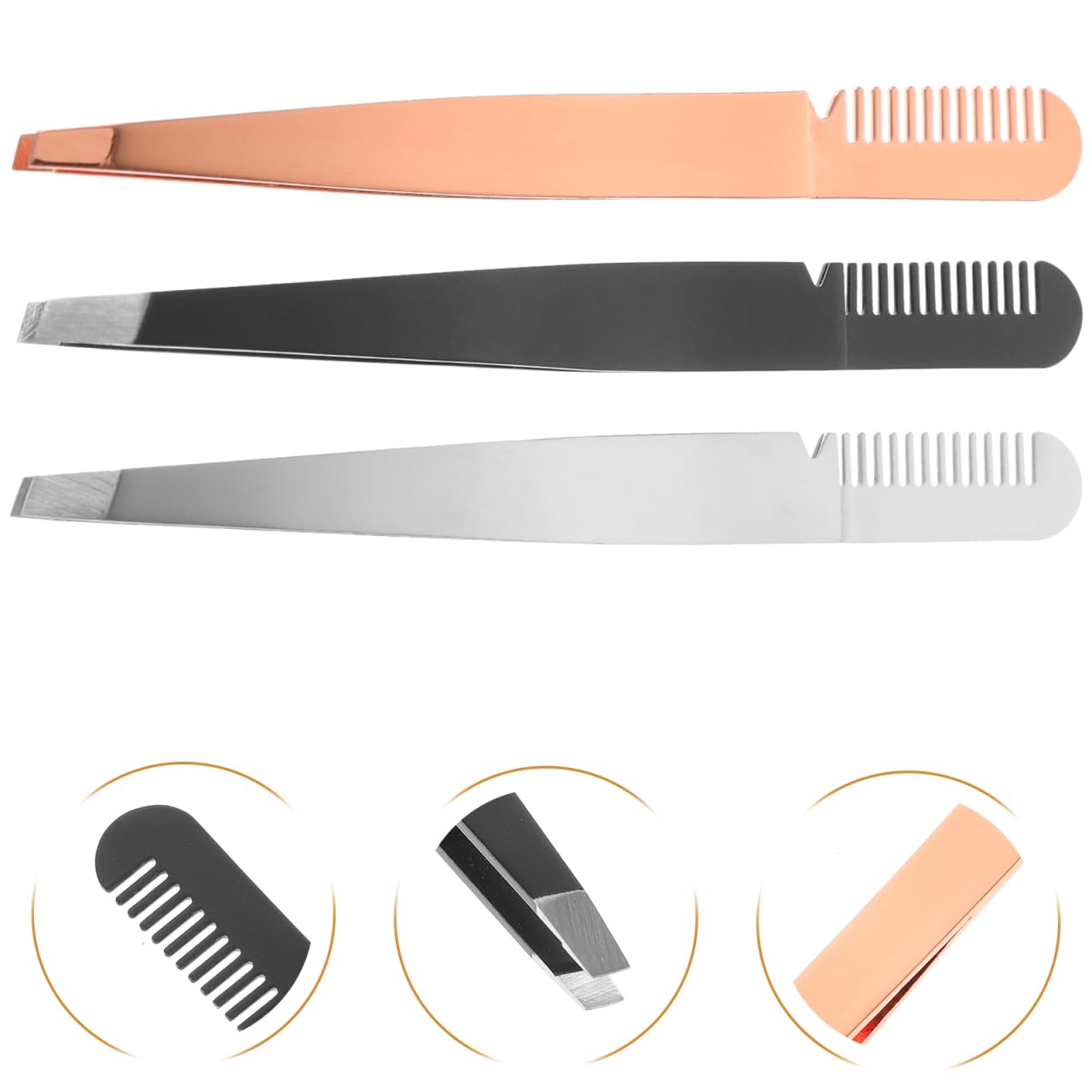 PRETYZOOM Eyebrow Tweezers Stainless Steel Slant Tip 2 in 1 Precision Brow Shaping Tool for Women Lash Applicator and Facial Hair Removal 3 PACK