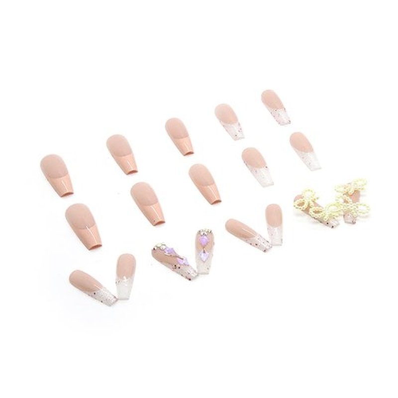 Press on Nails Coffin Long Length, 24 Pcs Full Cover Reusable Butterfly False Nails with Sticky Tabs, Artificial Acrylic Fake Nails with Rhinestone Designs, Stick on Nails Square for Women