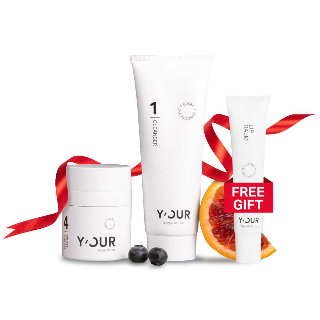 Y'OUR Skincare System, Contains: Moisturizing Cleanser, Antioxidant Day Cream, Calming Serum, Revitalizing Night Cream, Intensive Hydration Serum. Gifts for Women. Made in USA