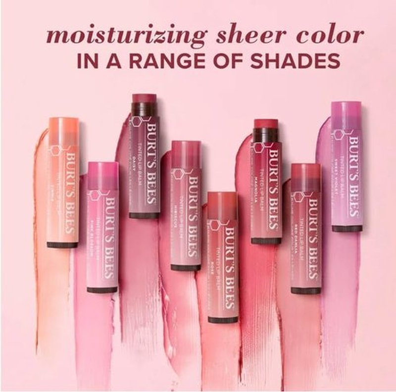 Burt's Bees Tinted Lip Balm - Hydrating Color in Red Dahlia, Hibiscus & Zinnia | 3-Pack