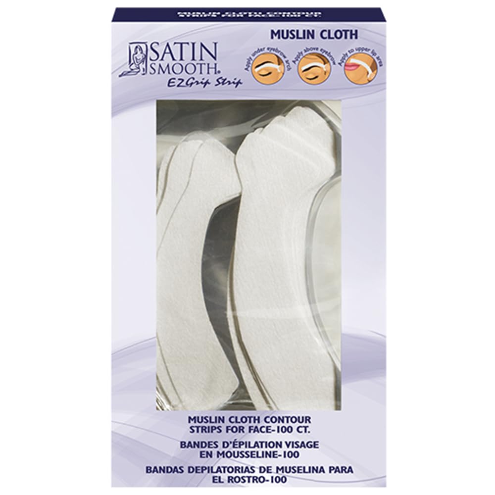 Satin Smooth Natural Muslin EZ Grip™ Wax Strips for Face with Easy Pull Tabs, Ideal for Eyebrows & Upper Lip, Professional Hair Removal Waxing Strips, 100 Count, 1-Pack