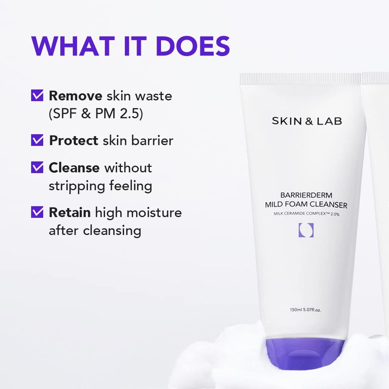 [SKIN&LAB] Barrierderm Mild Foam Cleanser - Gentle Daily Face Wash with Milk Ceramide Complex | 5.07 fl. oz.