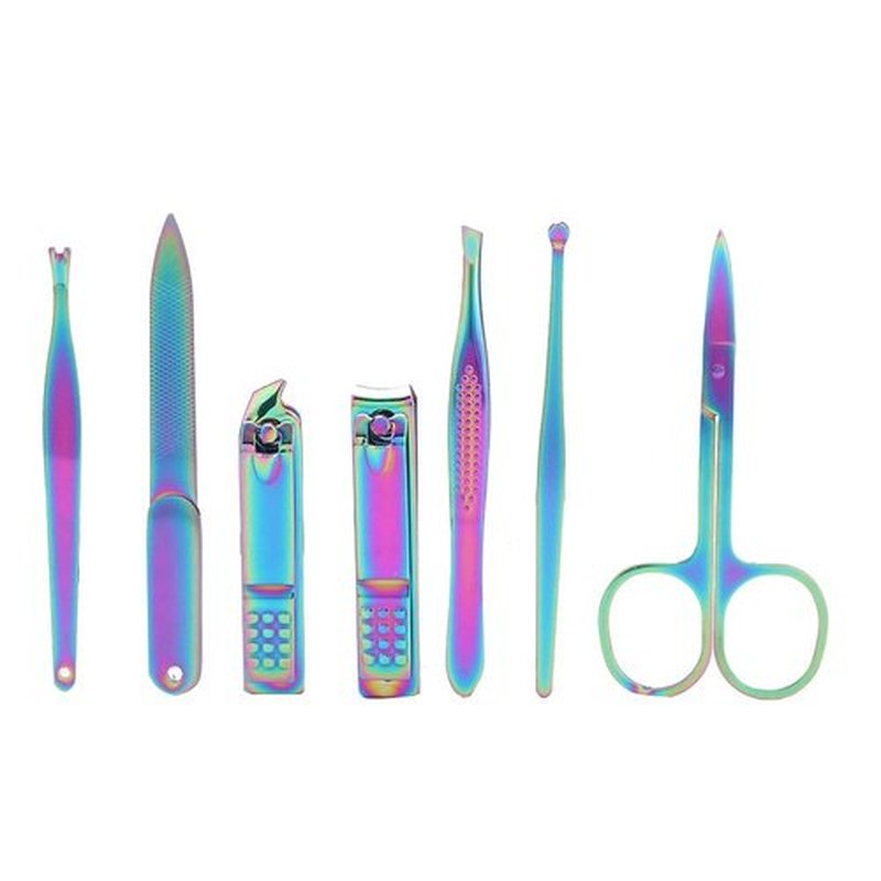 Nail Clipper Set – 7pcs Colorful Professional Stainless Steel Portable Travel Grooming Kit Nail Care Nail Scissors Kit Mens Women