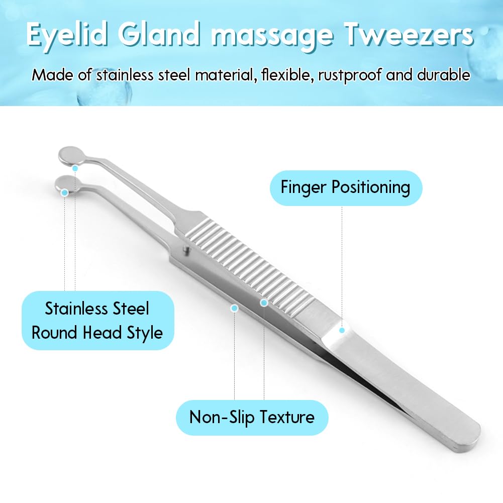Meibomian Gland Expressor, Stainless Steel Round Tip Tweezers, Professional Non Slip Forceps Eyelid Massage Tweezers Eyelid Gland Care for MG Issue Dry Eyes - Easy to Use