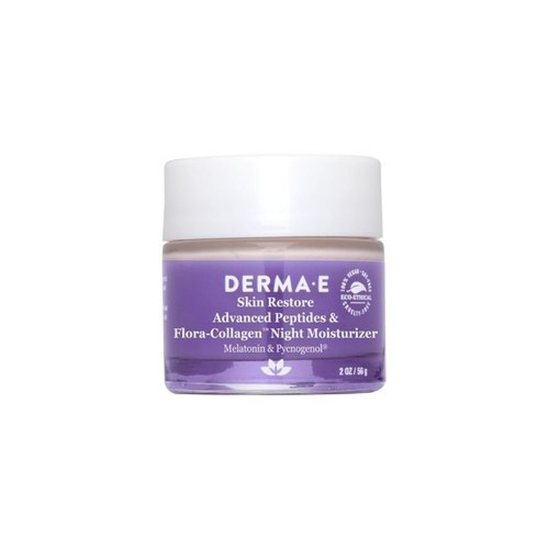 Derma E Advanced Peptides Night Moisturizer - Hydrating Vegan Flora-Collagen Cream for Elasticity & Wrinkle Reduction, 2 Oz