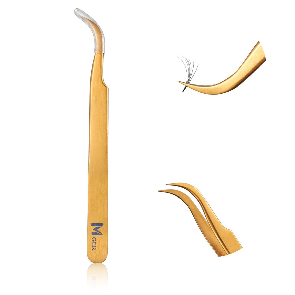MGER Lash Tweezers for Eyelash Extension-Professional Lashing Tweezers for Mega Volume Mink Eyelashes Extensions Applying, Gold tweezers