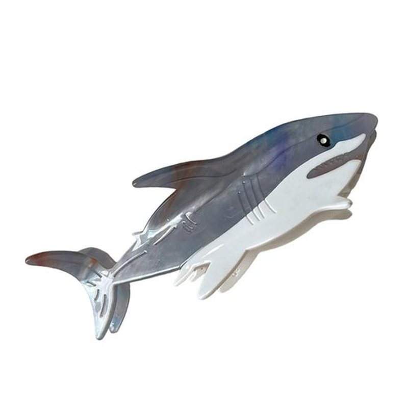 OMG Decor Novelty Big White Shark Hair Clip,Acetate Hair Claw,Small Hair Clips for Women,Grey