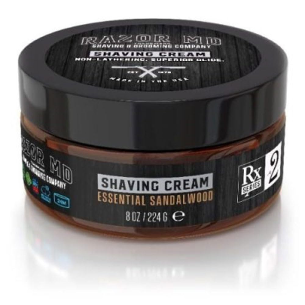 Razor MD Mens Shaving Cream for Normal to Slightly Oily Skin, Shaving Tools & Accessories for Modern Men, Sandalwood 8 oz