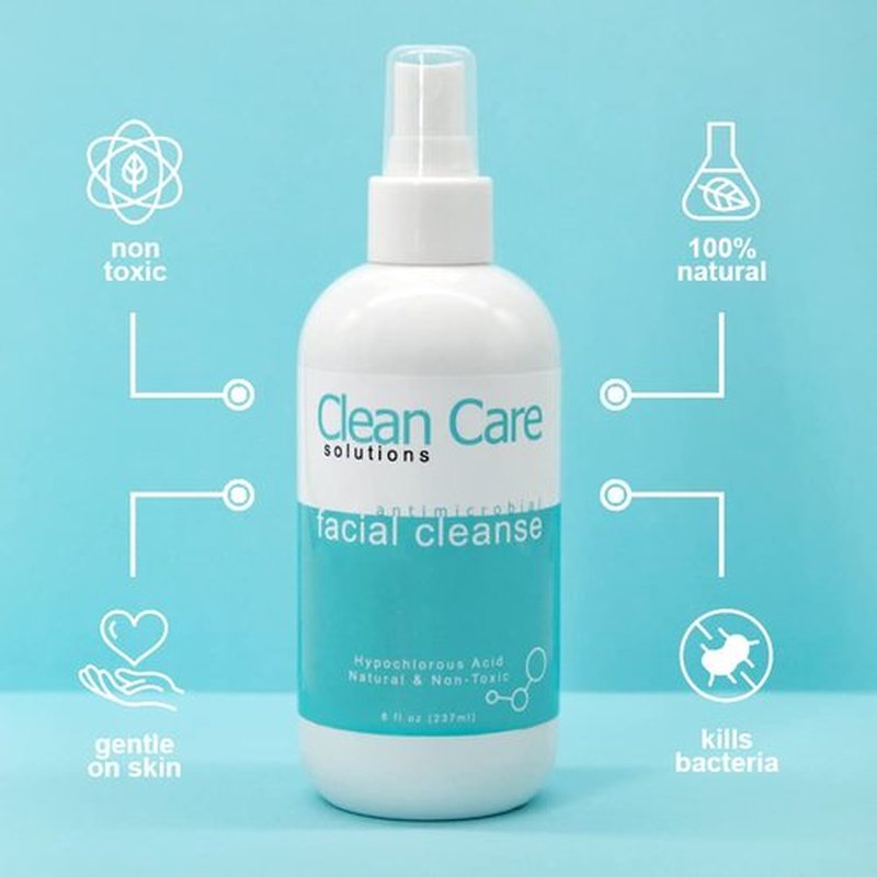 Clean Care Solutions Hypochlorous Acid Facial Cleanse Spray - Antibacterial Face Spray for Natural Acne Treatment - Refreshes, Soothes Irritation, Hydrates Skin - 8oz