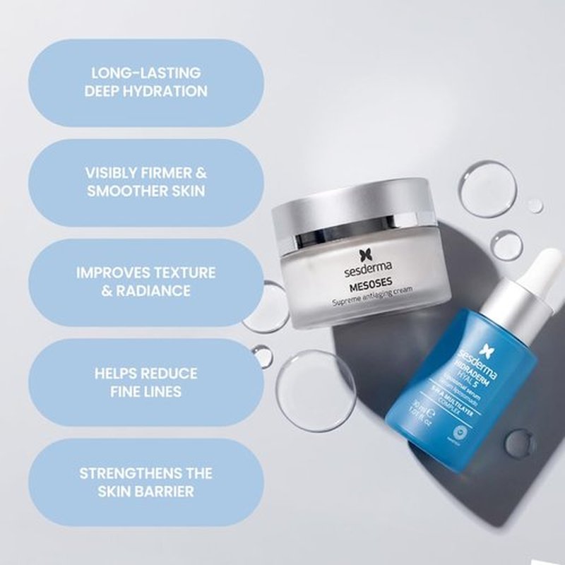 Sesderma Revitalizing Pack - Hydradrerm Hyal 5 Serum & Mesoses Cream | Hydrating Duo with 5 Types of Hyaluronic Acid for Smoother, Brighter Skin