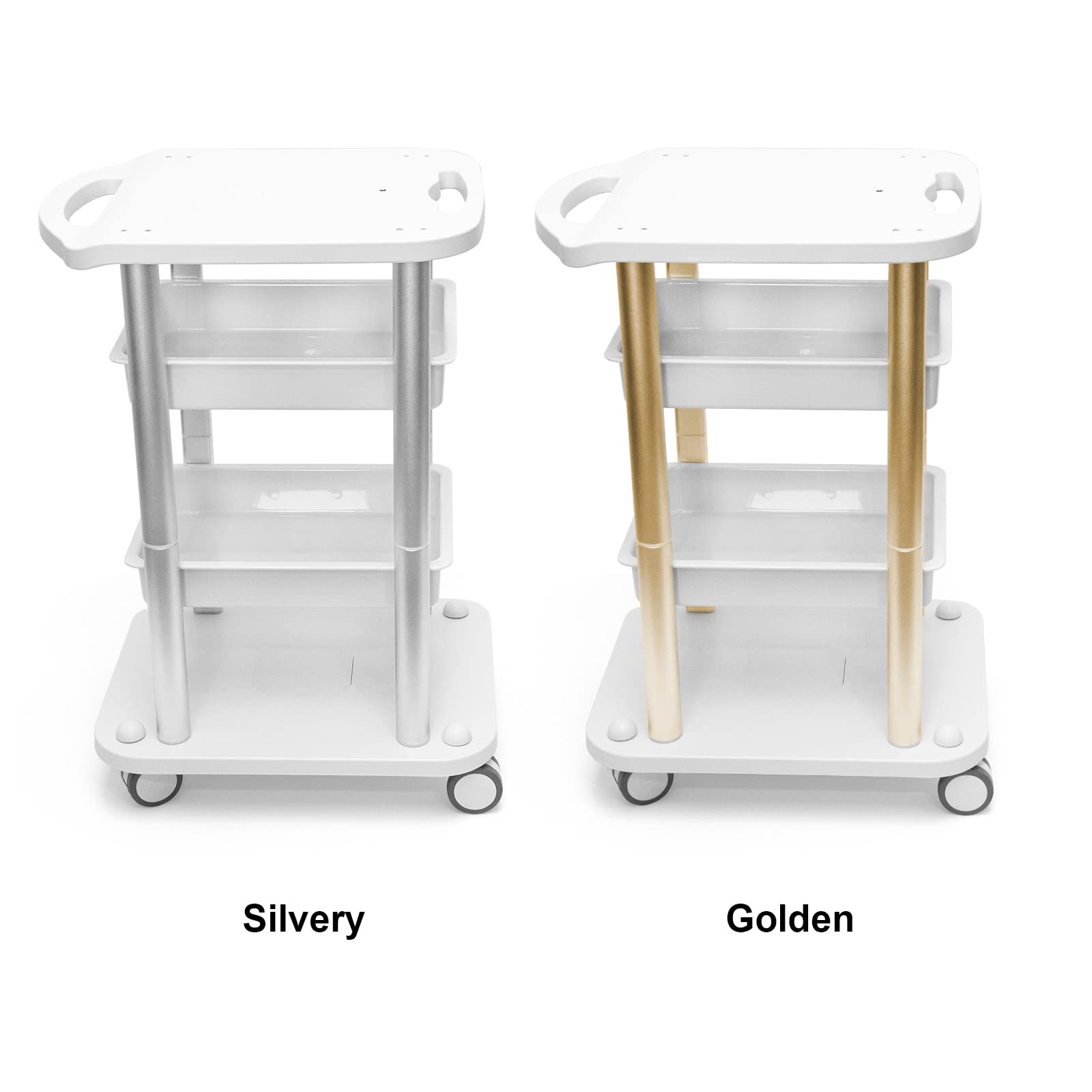 Facial Trolley Beauty Salon Cart 4 Layers Tray Sliver Colour Al Frame with White ABS Wheels Elitzia ETTRO5S