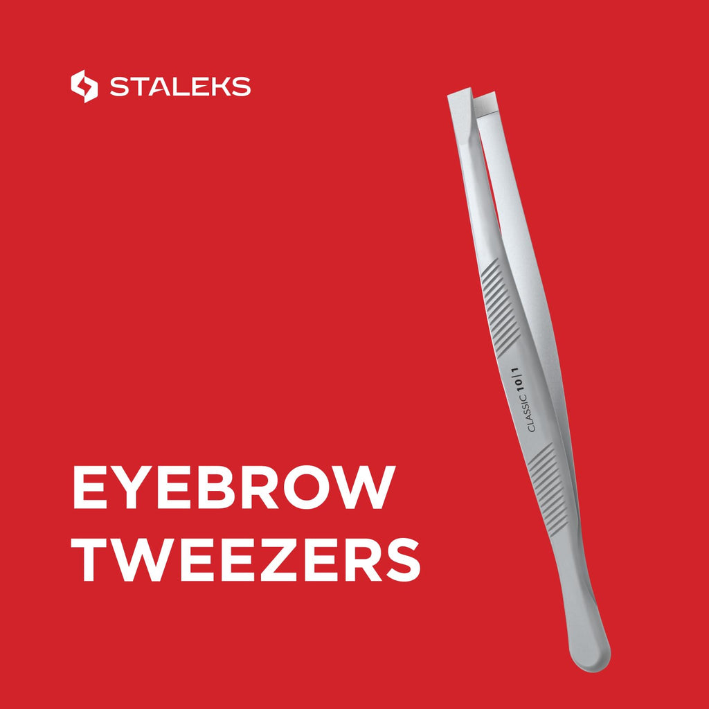 STALEKS CLASSIC 10 Type 1 Eyebrow Tweezers – Wide Straight Stainless Steel for Thick Brows & Precise Home Hair Removal
