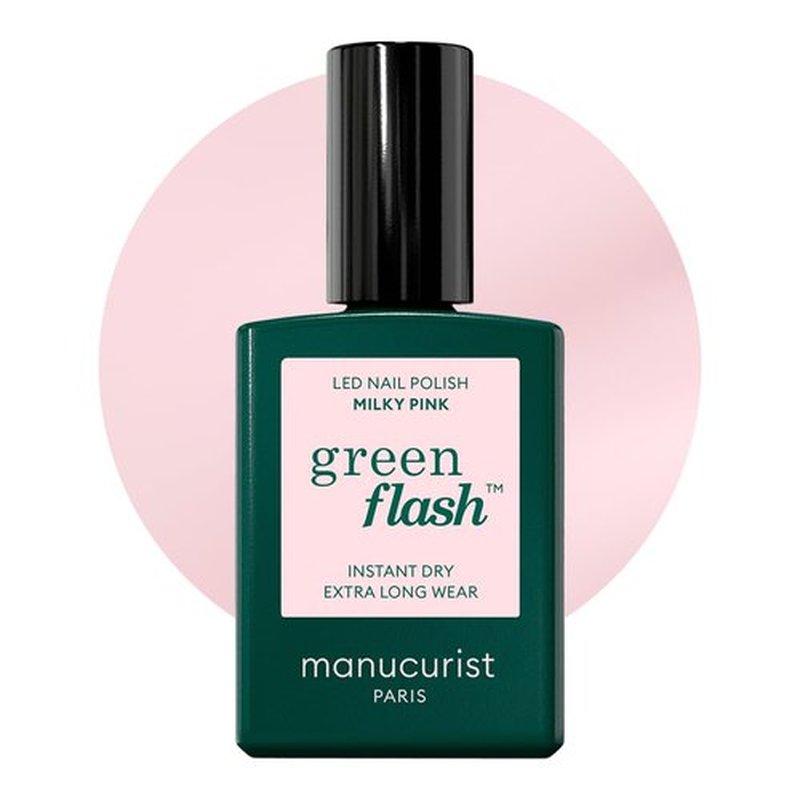 Manucurist Green Flash LED Milky Pink Gel Nail Polish - Vegan, 12-Free, Plant-Based - Strengthens and Protects the Nail - Gel Polish - Made in France - 0.5 fl oz