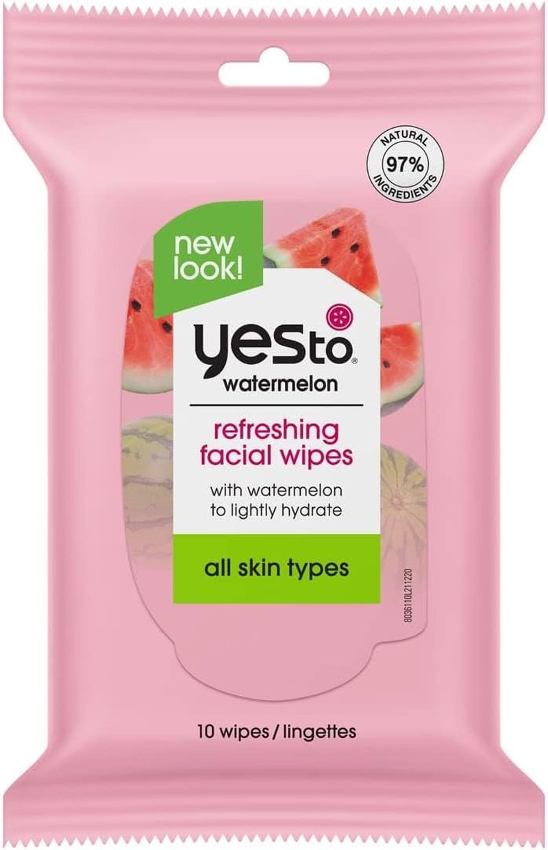 Yes To Watermelon Facial Wipes - Hydrating & Refreshing Formula for Clean Skin | 10 Count