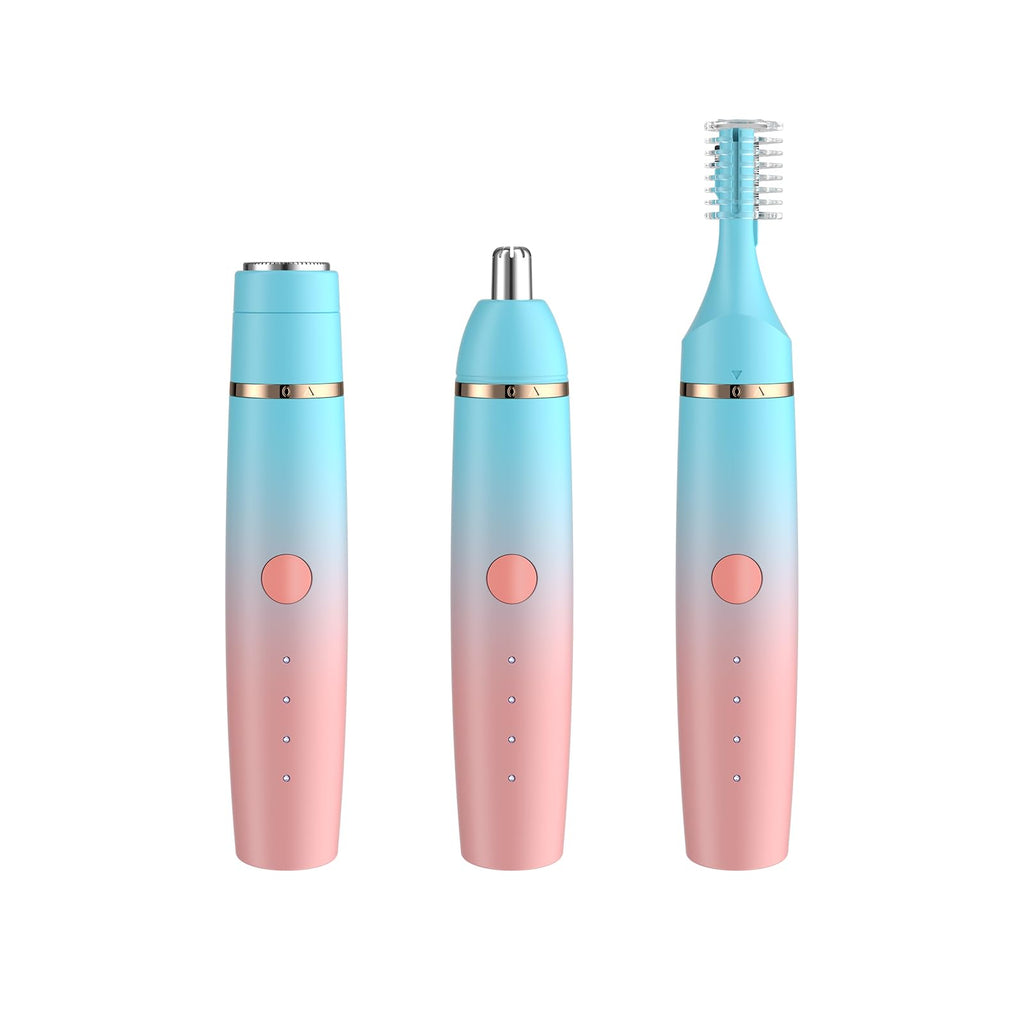 Erkot Nose Hair Trimmer for Men and Women, Eyebrow Trimmer, Electric Shaver Razor 3 in 1, Portable, Waterproof and Rechargeable for Ears, Face, Legs (Blue Pink)