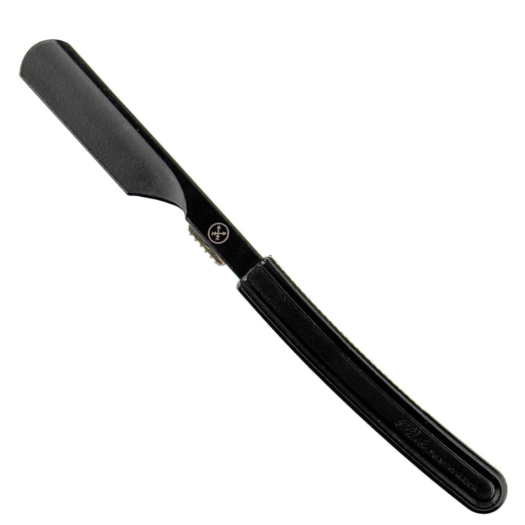 Parker Director Black Non-Folding Straight Barber Razor – Japanese-Style Razor with Stainless Steel Arm, Blade Protector Cap & Ergonomic Non-Slip Handle – Ideal for Professionals - 5 Blades Included