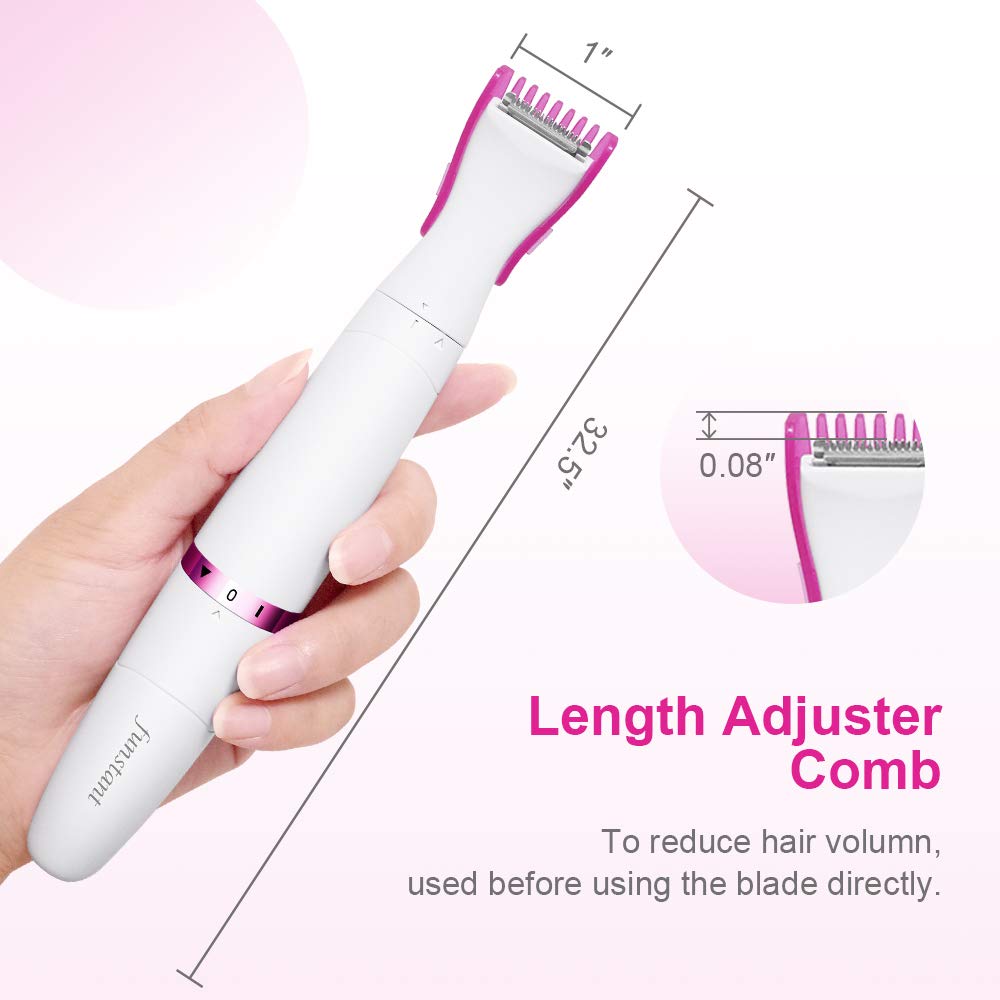 Bikini Trimmer, Funstant Electric Razor for Women with Comb, Cordless Safe Hair Trimmer Floating Foil for Dry Use, Battery Operated Personal Shaver for Lady Girl, Pubic Hair, Delicate Private Area
