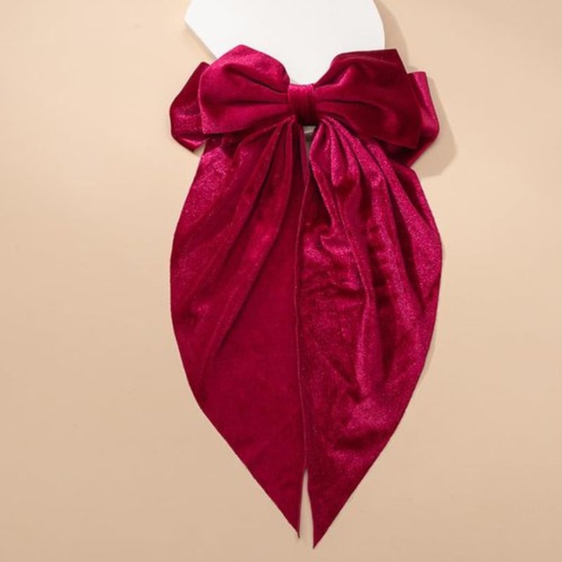 2PC Dark Red Velvet Hair Bows Hair Ribbon Clips Oversized Bowknot Hair Barrettes With Long Tail Vintage Hair Decoration Accessories for Women Girls Thick Curly Wavy Straight Hair