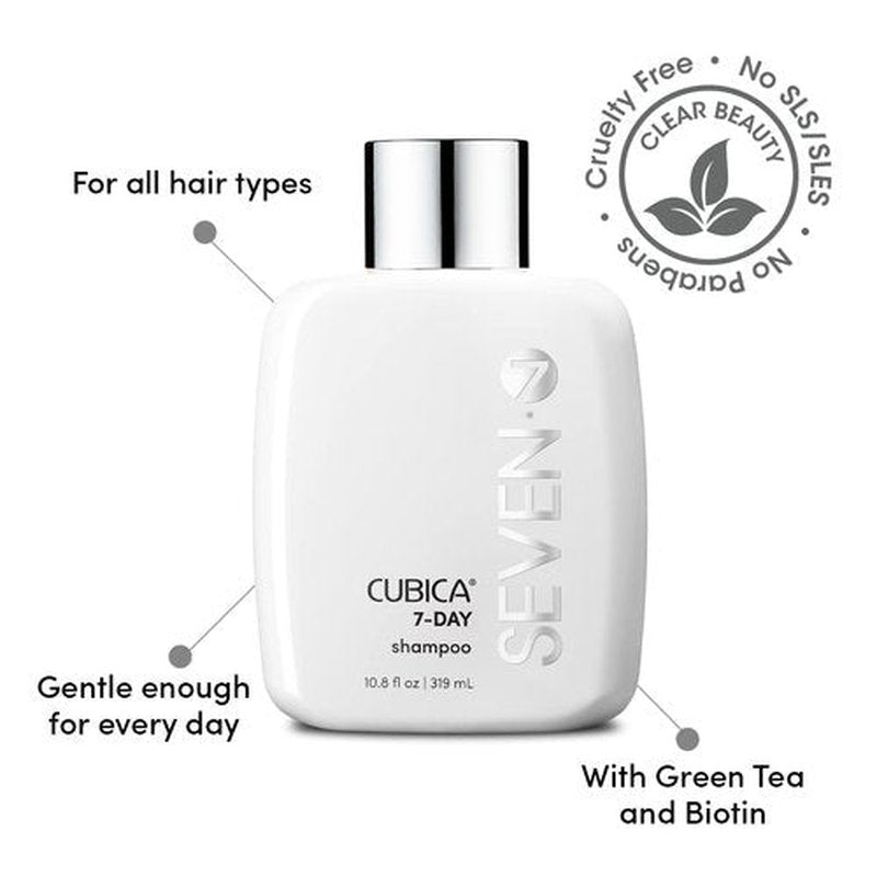 SEVEN Haircare Cubica 7-DAY Shampoo for Women, Men, All Hair Types, Add Shine and Moisture to Hair, Sulfate & Paraben Free, Cruelty Free with Biotin + Green Tea Extract, Made in USA, 32oz
