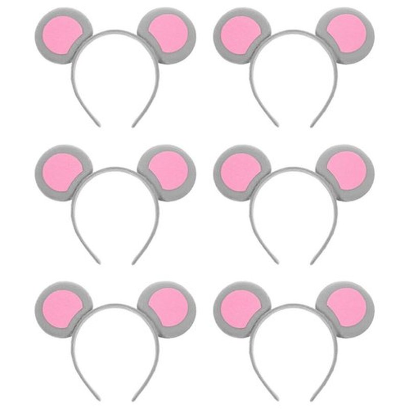 Beaupretty Mouse Ears Headband, 6pcs Mouse Costume Accessory Rat Ears Headband Kids Gray Cartoon Animal Headwear Cosplay Party Photo Props