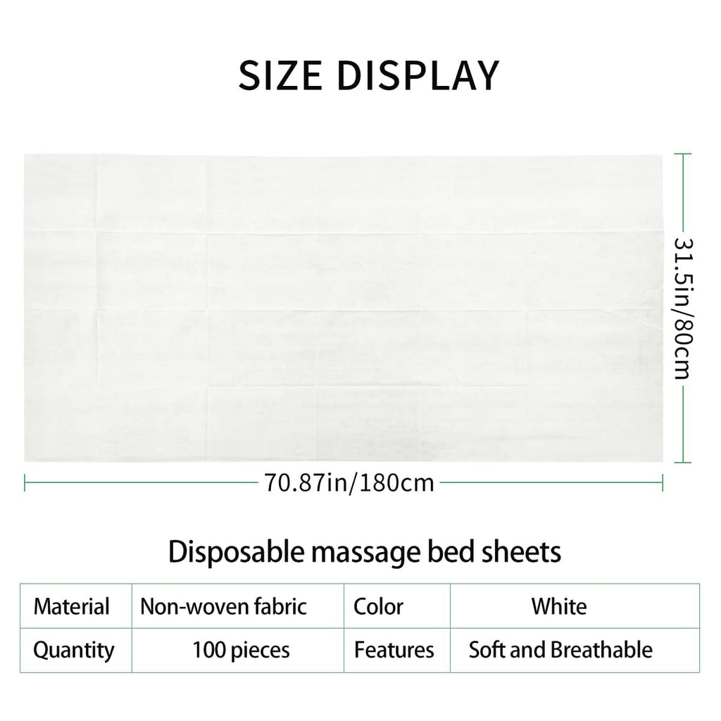 YEEOZOE 100PCS Disposable Bed Sheets, Disposable Massage Table Sheets, Disposable Bed Covers for SPA Lash Wax Tattoo Salon, Non Woven Fabric, 71" x 31" White