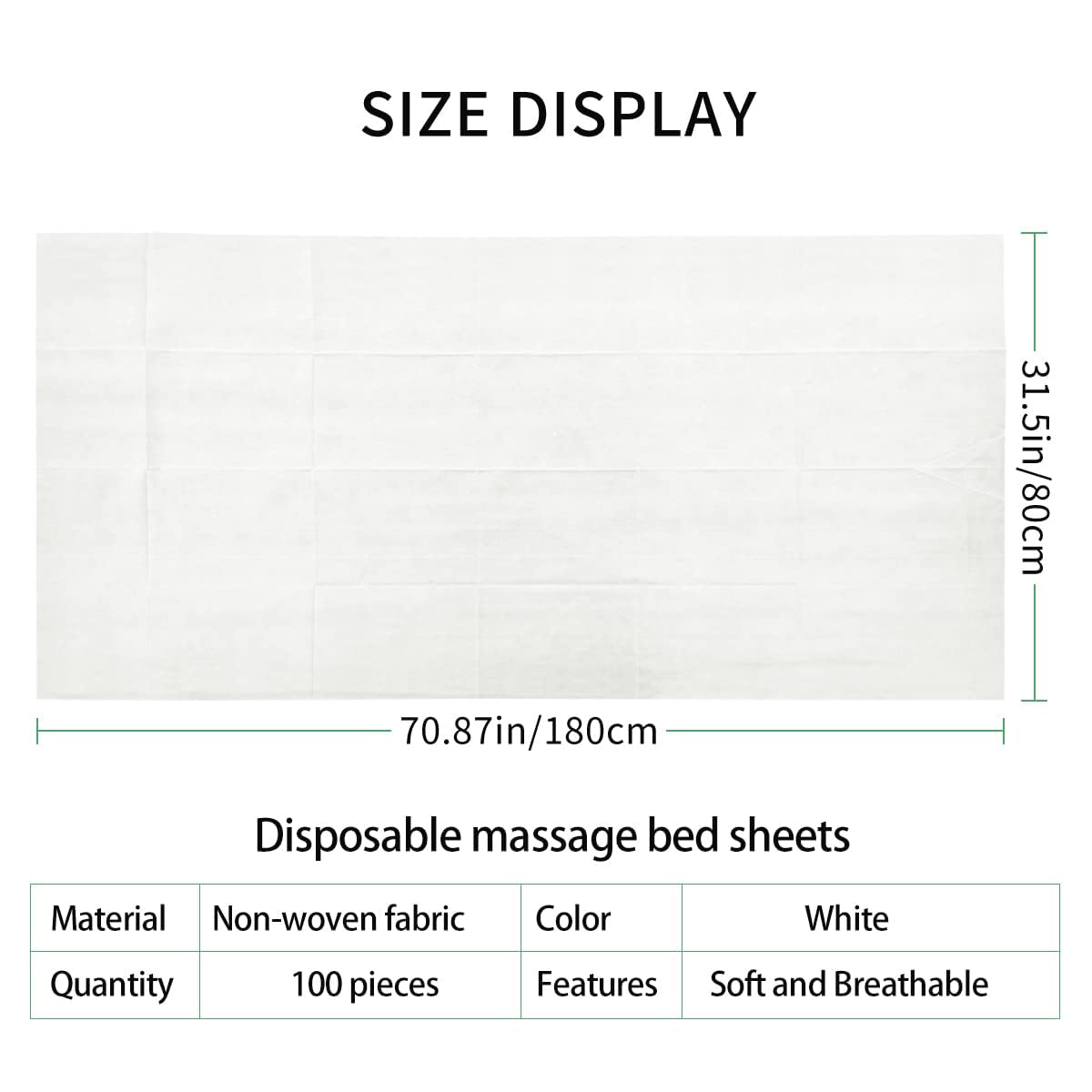 YEEOZOE 100PCS Disposable Bed Sheets, Disposable Massage Table Sheets, Disposable Bed Covers for SPA Lash Wax Tattoo Salon, Non Woven Fabric, 71" x 31" White