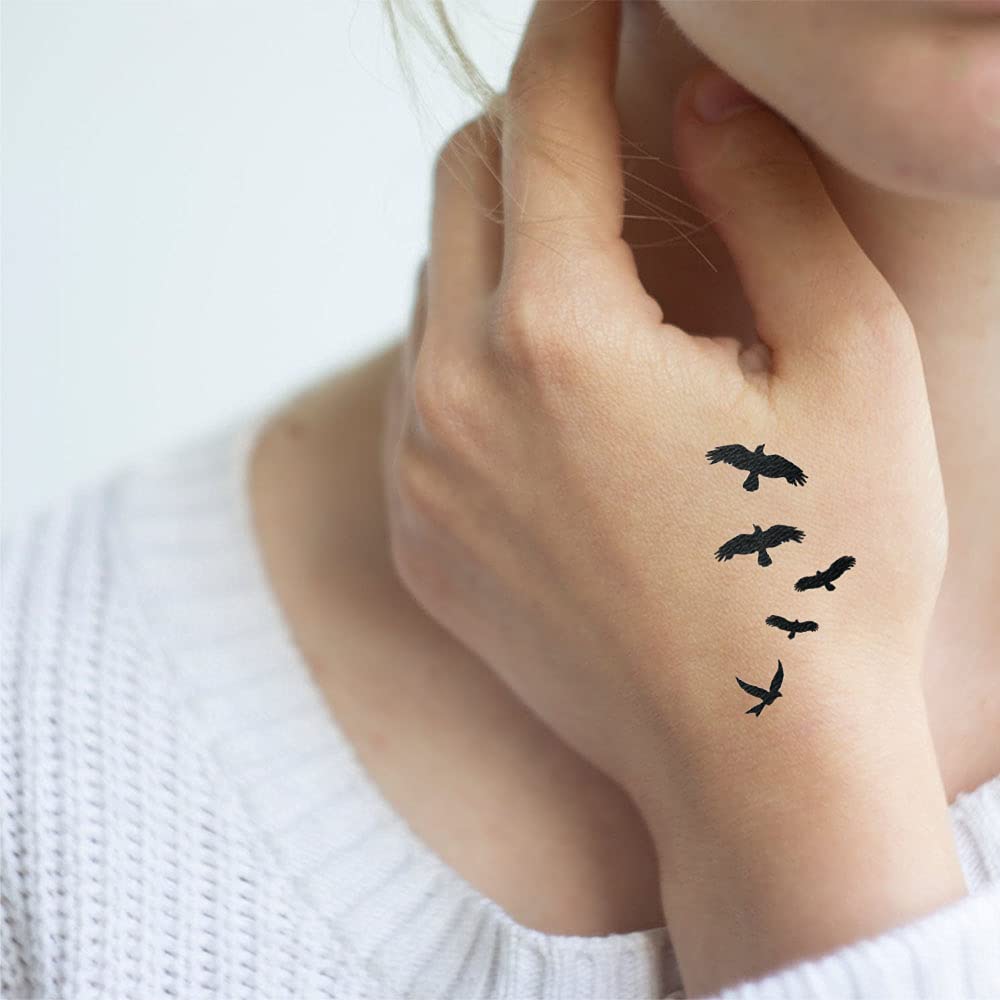 WIRESTER Temporary Tattoo Stickers for Adults Men Women, Fake Tattoos on Face Hand Neck Wrist Party Favor Body Art, Tattoo Sheet 6 x 7.87 inch - Ravens and Crows