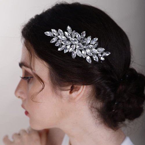 BERYUAN Crystals Hair Comb for Bride for Women for Girls Cute Teardrop Hair Comb Slide Multi-Color Purple