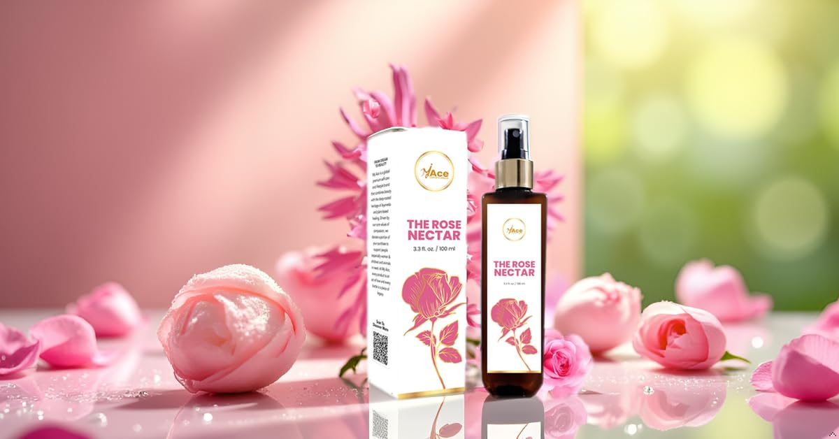 My Ace Rose Nectar Face Mist - Hydrating Facial Toner & Rose Water Spray with Niacinamide & Licorice - 100% Pure, Natural, Organic, Alcohol-Free for Soothing, Refreshing, Brightening Skin - 3.38 fl oz
