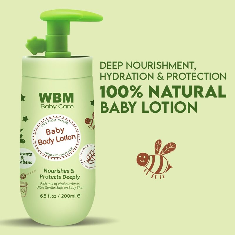 WBM Care Baby Lotion - Nourishing Face & Body Lotion with Natural Honey & Wheat Germ Oil | 6.8 oz