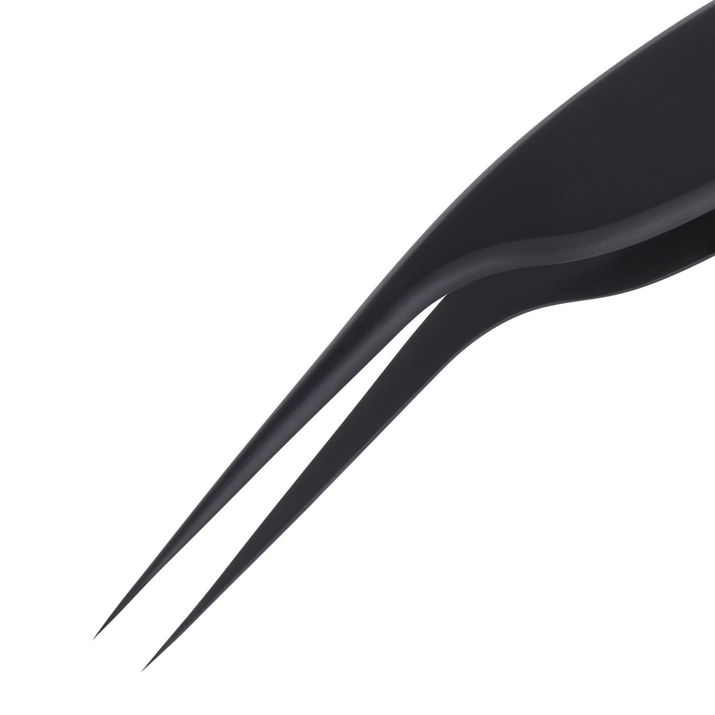 Lash Extension Tweezers, Professional Fiber Tip Lash Tweezer Set for Classic & Volume Lashes, High Precision Eyelash Tweezers Kit– Black Set of 2, Ideal for Lashes Artists