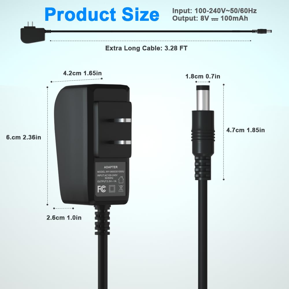 8V 100mA Quick Charger for Philips Norelco HQ840 Multigroom Series MG3750 MG3750/50 MG3750/10 MG3750/60 MG3760 MG3760/50 Trimmer Adapter Power Supply Cord for Philips