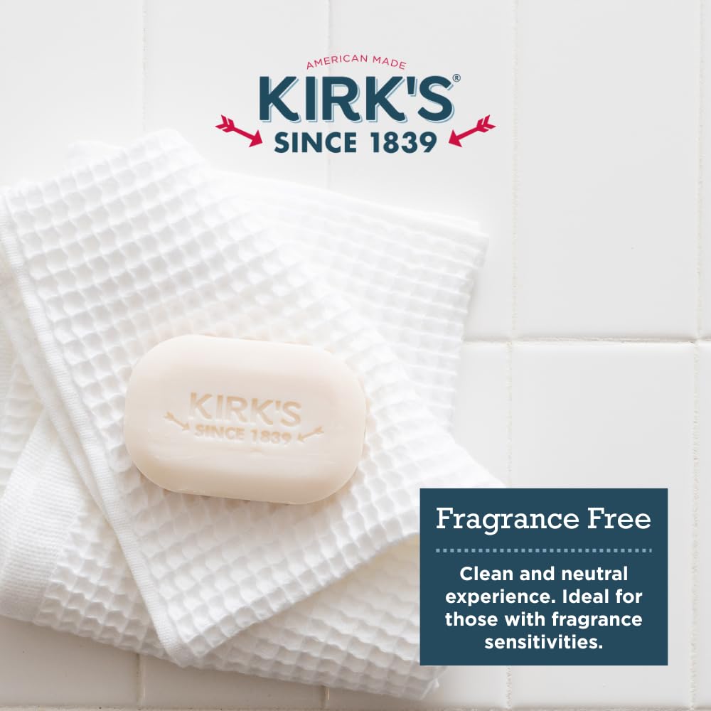 Kirk's Castile Bar Soap for Men, Women & Children - Made with Premium Coconut Oil, Sensitive Skin Formula, Vegan, Non GMO, Fragrance Free, 4 oz. Bars, 24 Pack