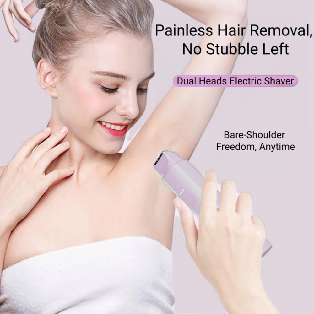 Zyrellix Bikini Trimmer for Women Electric Razors for Women Electric Shaver Female 2-in-1 Bikini Razor for Pubic Hair, Private Area, Legs, Face, Body Hair, Waterproof, Dual Head, Rechargeable (Pink)