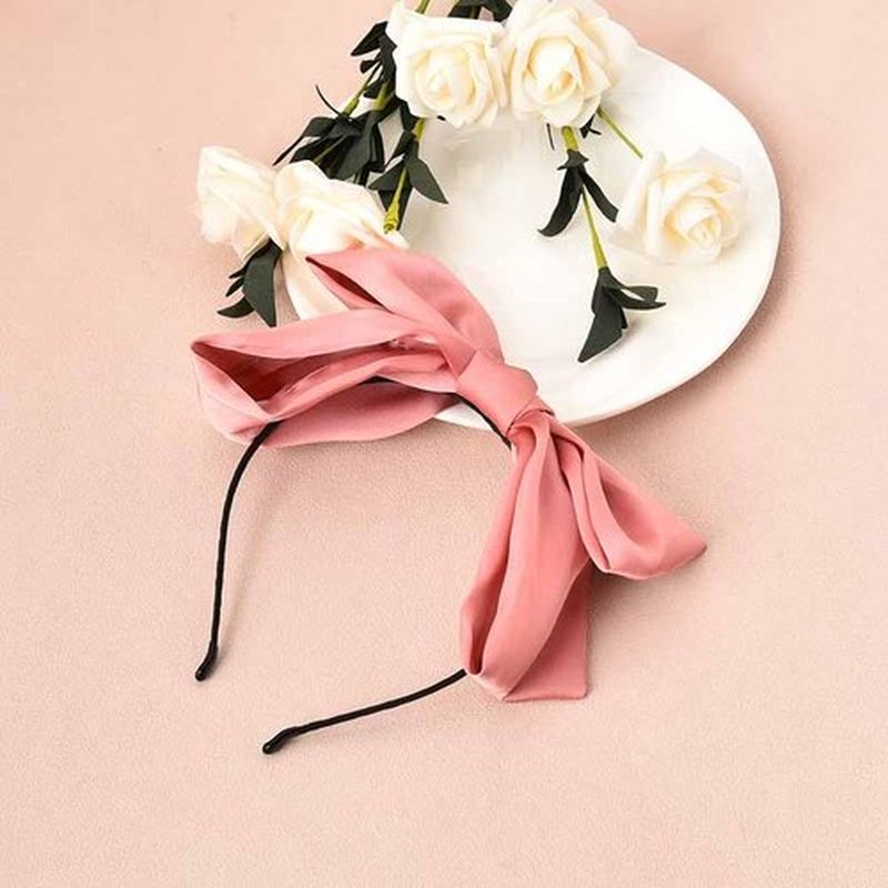 Tofwaol Bow Headband Pink Silk Satin Headbands for Women Christmas Bowknot Head Band for Girls Big Bow Hair Bands Ribbon Hair Hoop French Bow Headband Headwear