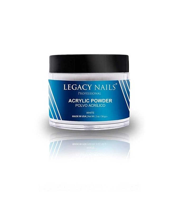 Legacy Nails White Acrylic Powder - 56g / 2oz. - High-Quality, Fast-Drying Formula for Salon-Grade Nail Extensions & Sculpting